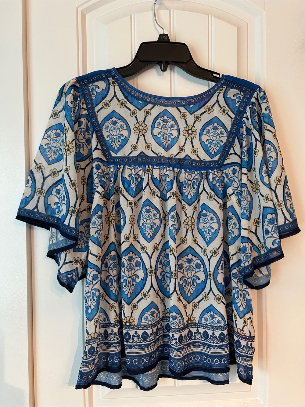 Flying Tomato Blue and Cream Printed Peasant Tunic